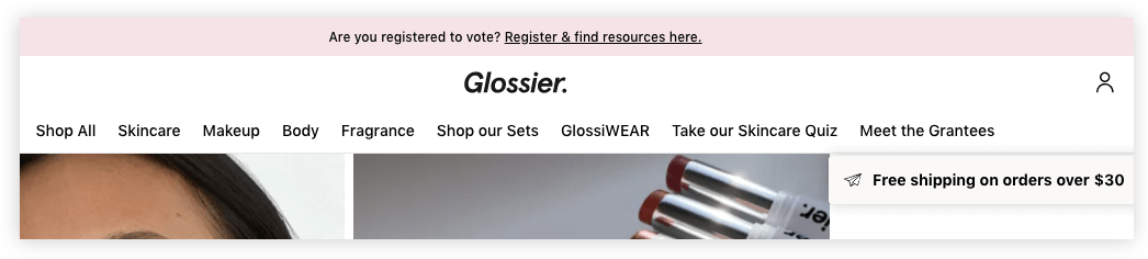 Glossier register to vote CTA