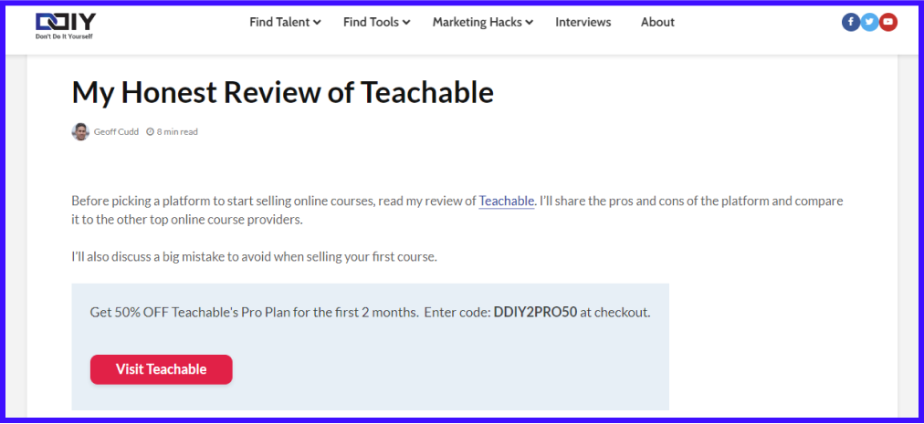 Teachable review on DDIO screenshot
