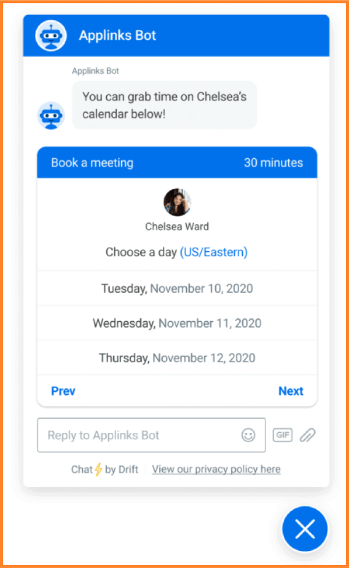 Chatbot Calendar Drop Example