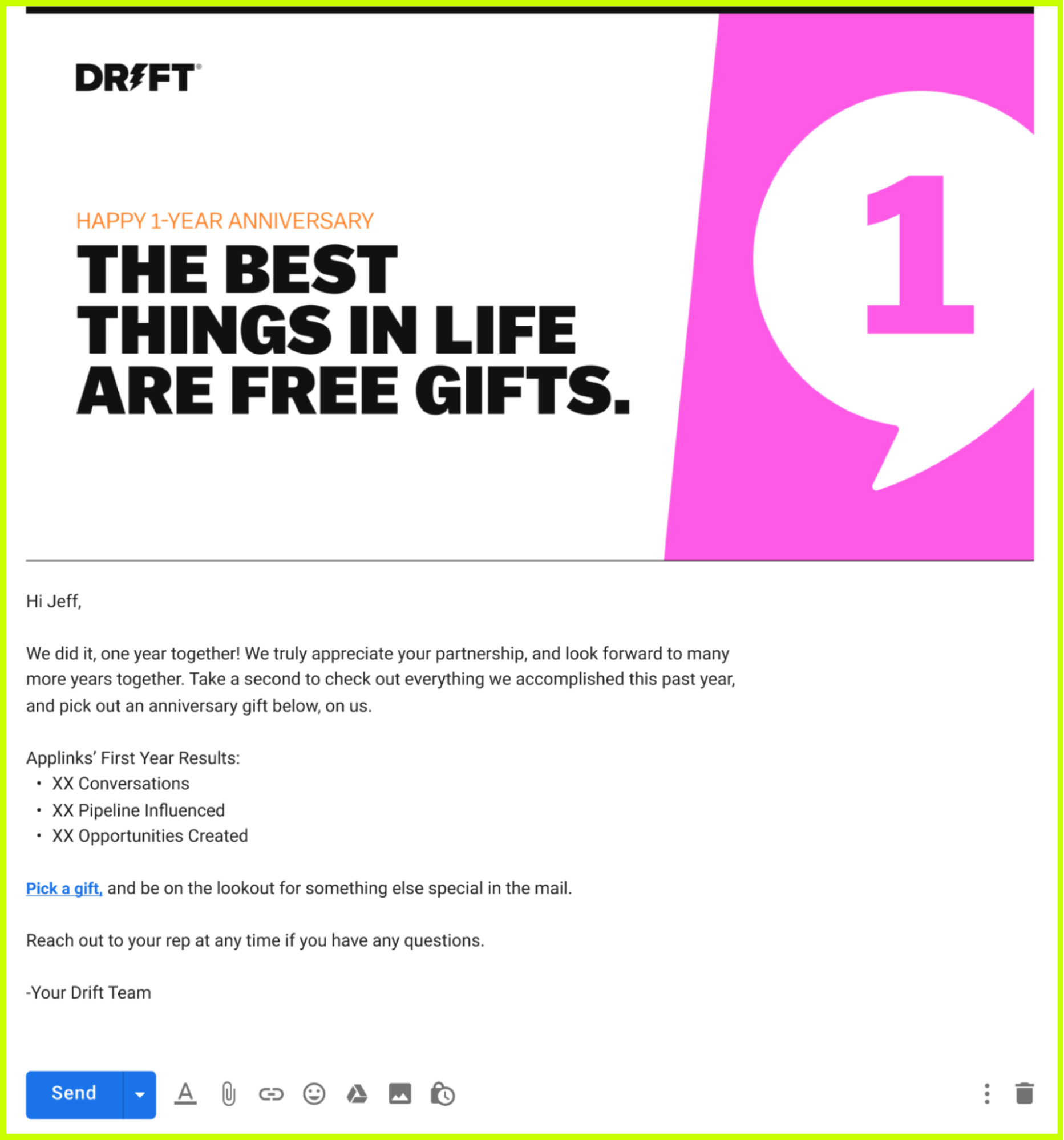 Drift Anniversary Email