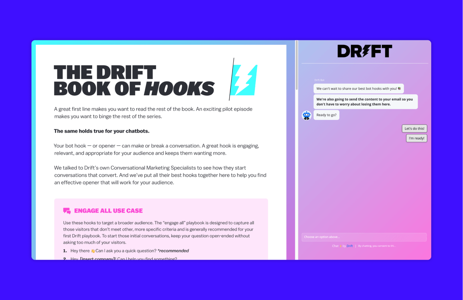 Drift's Book of Hooks Conversational Landing Page